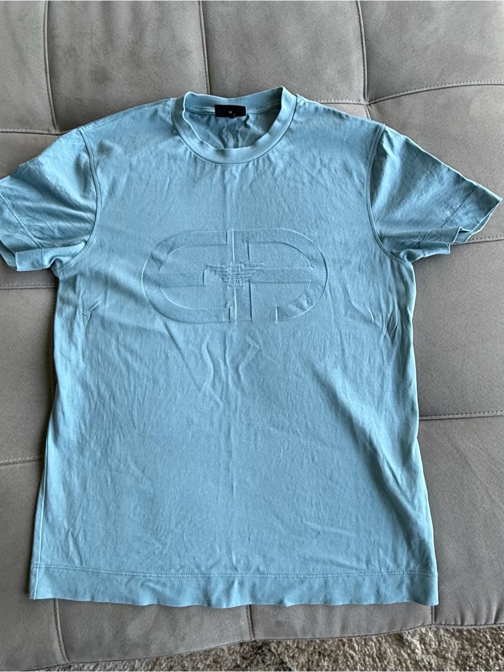 Emporio Armani Light Blue Embossed Logo Crew Neck T-Shirt - Men